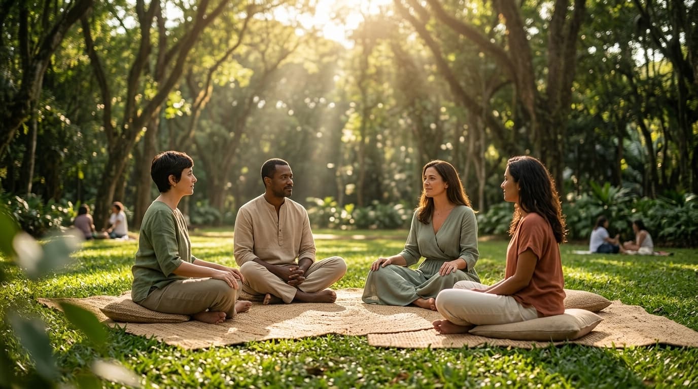Roda de vivência em grupo na natureza