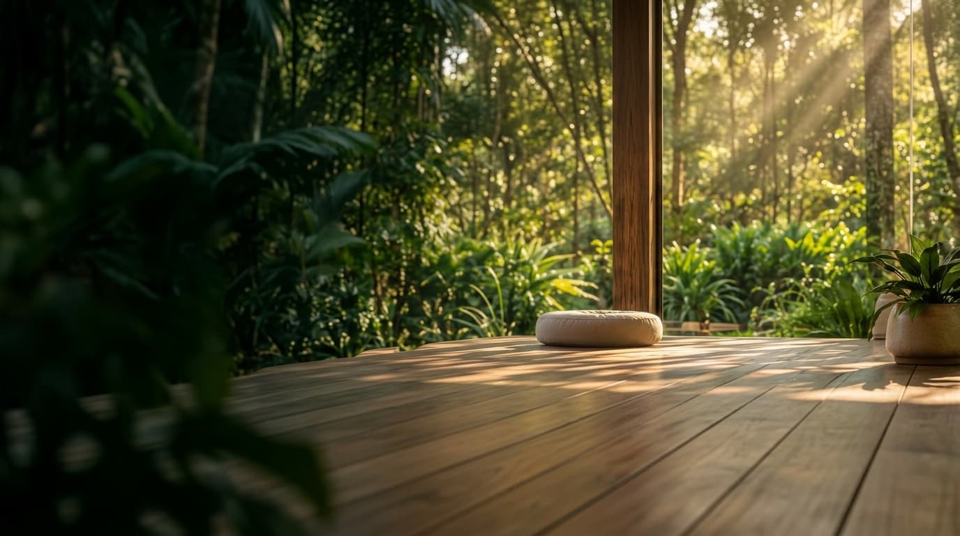 Espaço contemplativo do INstituto Kalapa cercado pela natureza